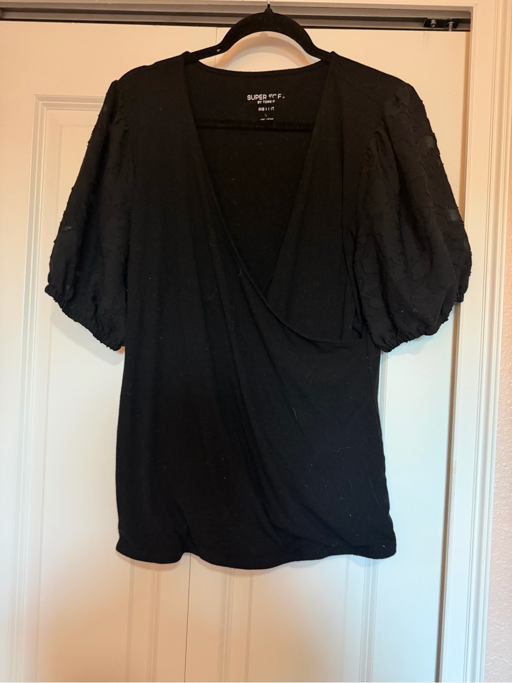 torrid Black Puff-Sleeve Wrap-Front Blouse